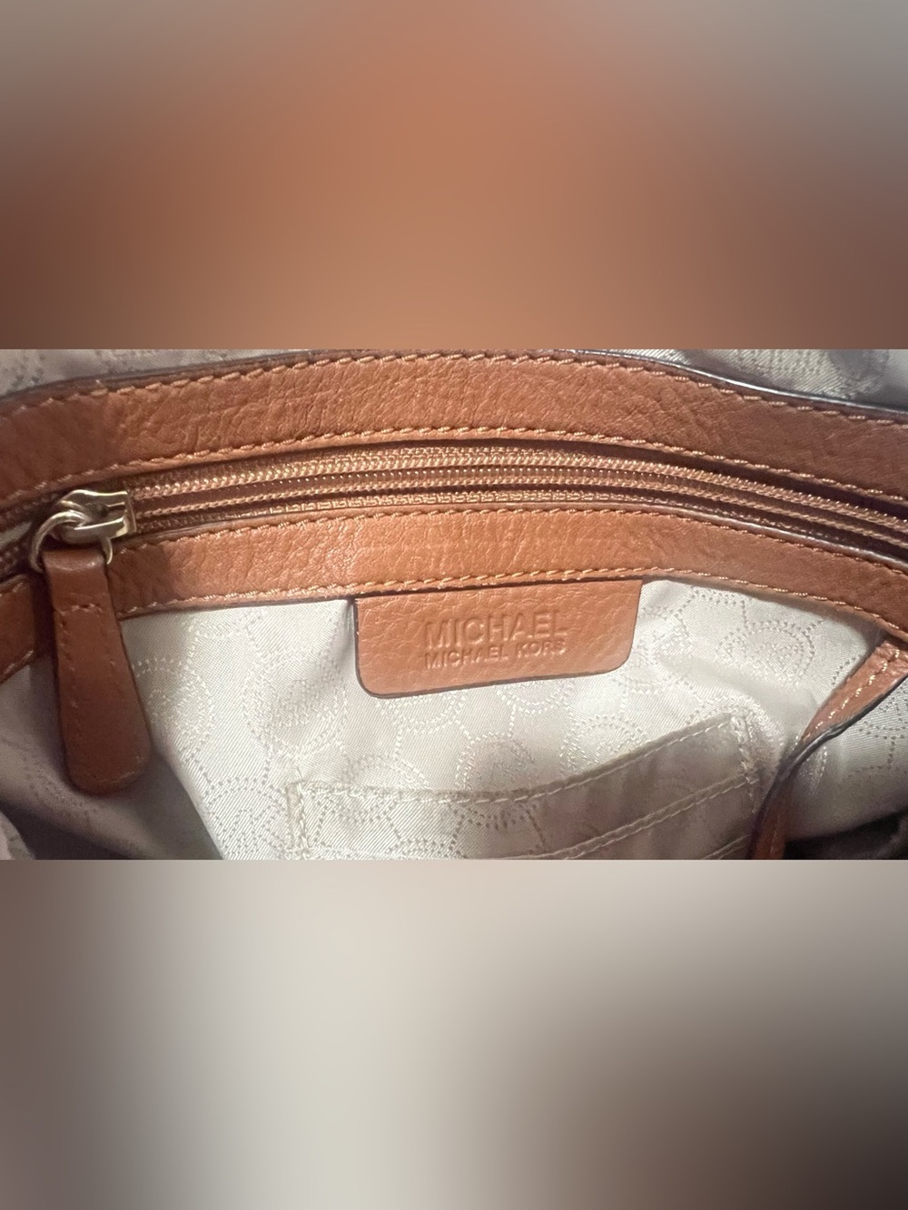 Michael Kors Cognac Pebbled Leather Satchel with Gold Hardware - Picture 11 of 12